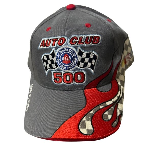 Auto Club 500 NASCAR Hat May 2 2004 Gray & Red Flames Design California Speedway - Picture 1 of 8